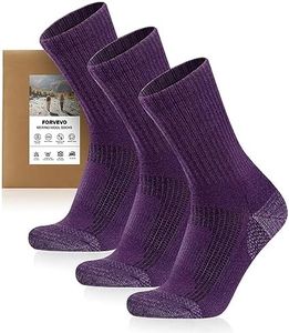 FORVEVO 3 Paar Merino Wandersocken Damen 39-42 Lila, 60% Merinowolle Socken Damen Gepolstert, Thermosocken, Sportsocken für Trekking Outdoor