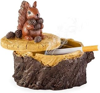 SEA or STAR Outdoor Ashtrays for Cigarettes Cute Resin Squirrel Ashtray with Lid for Home and Garden