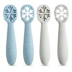 PandaEar Snowflake Design Baby Spoon Set (4 Pack)| BPA Free Stage One Silicone Self Feeding Utensil| Baby Led Weaning| Friendly|Kids Toddlers 6 Months+ (Blue/Grey)