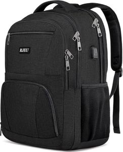 Zaino Uomo, Zaino Scuola Superiore Media Università, 15,6 Pollici Zaino per PC Portatili con Porta USB, Spallacci Imbottiti, Tessuto Impermeabile, Nero