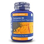 Curcumin 95 with Bioperine, Turmeric Curcumin Supplement with 95% Active Curcumin. 90 Vegan Tablets, 3 Months Supply. Vegetarian Society Approved Curcumin Supplement.