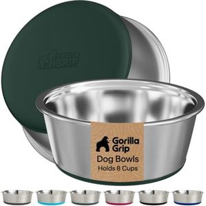 Gorilla Grip Set of 2 Dog Bowls, Holds 8 Cups (64 fl oz), Heavy Duty Metal Food and Water Bowl for Feeding Dogs and Cats, Dishwasher Safe, Rust Resistant Stainless Steel, BPA Free Rubber Base, Green