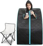 Smartmak Far Infrared Sauna with Hat, Portable Personal Full Body Home SPA Tent, Separate Heating Foot Pad and Portable Upgraded Chair- Green Border