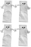 2 Pairs Funny Magnetic Suction 3D Doll Couple Socks - Couple Holding Hands Socks - Hand in Hand Socks Friendship Socks Magnet, Mid-Tube Cute Socks with S-miley Face, Gifts for Women Men