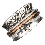 Energy Stone Double Tree Meditation Spinner Ring with 1 Brass 1 Copper Spinners (SKU UK59) (V 1/2)