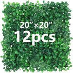 GarveeLife 20"x20" Artificial Boxwood Panels, 12Pcs Boxwood Panels 4 Layers Greenery Wall 1.2" with 100 Zip Ties, Artificial Grass Backdrop for Outdoor, Indoor, Garden, Backyard and Décor