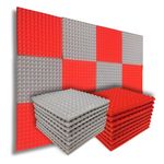 MMT Acoustix® 54Pc Pyramid Acoustic Foam, ProStudio Sound Setup, Soundproofing Noise Reduction Acoustic Panels | 1x1Ft 1” Thick, Stone White + Red