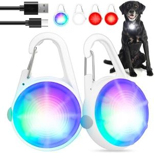 POEEY Dog Collar Light 2Pack LED Rechargeable Clip on with RGB Color Pet Harness Dog Lights for Night Walking Camping