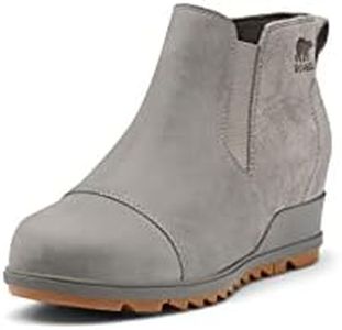 SOREL Women's Evie Pull-On Rain Boot — Quarry, Gum 2 — Waterproof Suede Leather — Wedge Ankle Booties — Size 7.5