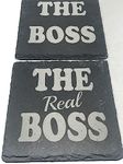 Laser Amore Funny Slate Coaster Set for Couples - 'The Boss' & 'The Real Boss', Ideal Christmas, Valentine's, Anniversary, Birthday Gifts for Him, Her, Boyfriend, Husband, Couples