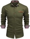 COOFANDY Mens Shirts Long Sleeve Denim Shirts Dress Shirts Cowboy Shirt Casual Shirts Western Shirt Non Iron Shirt Slim Fit AA-Army Green XL