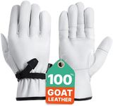 NoCry Leather Work Gloves with Reinforced Palms and Fingers and Adjustable Wrists; Made with 100% Goat Leather; Great Gardening Gloves for Men and Women; Tough Enough for Construction Work Too, Small