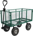 campMax Oversized Garden Carts Wagon, 650 Lbs Capacity Heavy Duty Pullable Gardening Cart Flatbed with Wheels and Removable Sides with Cart Liner, Green