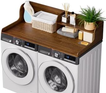 ClimbHope Washer Dryer Countertop with Shelf, 54" x 27.5" 2-Tier Bamboo Laundry Topper, Washer and Dryer Countertop for Laundry Room Organization with Edge Rails, Waterproof, Walnut