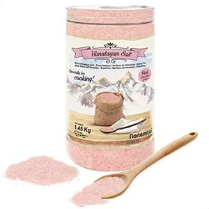 Nortembio Sel Rose de l'Himalaya 1,45 Kg. Extra Fin (0,5-1 mm). Sel Gourmet 100% Naturel. Riche en Minéraux. Cuisine Saine. Sans Raffiner. Sans Conservateurs. Extrait à la Main. Du Punjab Pakistan.