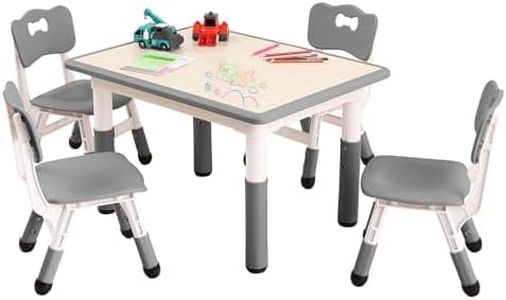 Kids Table and Chairs Set, Height Adjustable Desk With 4 Seats for Ages 2-10,Arts & Crafts Table,Graffiti Desktop, Non-Slip Legs, Max 300lbs, Children Multi-Activity Table for Classrooms,Daycares,Home