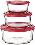 Anchor Hocking Classic Glass Food Storage Containers with Lids, Red, 6-Piece Set, Model Number: