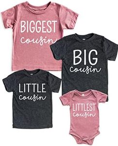 Teeny Fox Big Little Cousin Crew Shirts Biggest Littlest Tee Toddler T-Shirt Baby Bodysuit Set for Family Matching Outfit, Littlest Cousin Mauve, Bodysuit / NB