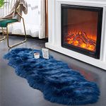 EasyJoy Soft Faux Sheepskin Fur Chair Couch Cover Area Rug for Bedroom Floor Sofa Living Room (2 x 6 ft Sheepskin, Dark Blue)
