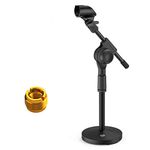 Moukey MMS-5 Adjustable Desk Mic Stand Desktop Tabletop Table Top Short Microphone Stand with Gear Fixing, Boom arm, 3/8" and 5/8" Adapter; Base Dimensions - 5.5 inch Diameter