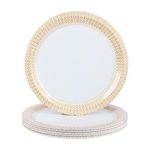 CREPON Royal Golden Edges Melamine Dinner Set (Set of 6 Plate), Buffet Plates 13 Inch, Royal White Dinner Dishes, Dinner Plates, Perfect for Gifting and Serving, White, Thali 6