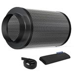 HYDROWE Air Carbon Filter 6 Inch ,Smellines Control Removes 3X More Odors Contaminants. Australian Virgin Charcoal,Carbon Filter for Grow Tent, Hydroponics, Pre-Filter Included (6inch)