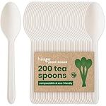 HAAGO 200 PLA Teaspoons Biodegradable Compostable Cutlery (White, 12.5cm) - Eco-Friendly Utensils for Coffee, Dessert, Ice Cream - Heavy Duty 100% All-Natural Materials