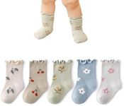 Elaowoho Baby Toddler Girls Ruffle Socks Little Girl Frilly Dress Socks for Newborn Cotton Ankle(5 Pairs-Ruffle Flower,6-12M)