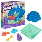 Kinetic Sand Sandbox Set, 1lb Blue Play Sand, Sandbox Storage, 4 Molds and Tools, Sensory Toys for Kids Ages 3+