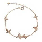 Butterfly Bracelet for Women Dainty Cute Butterflies Chain Girls Bracelet Sterling Silver Good Luck Bracelet Jewelry Gift (Rose Gold)