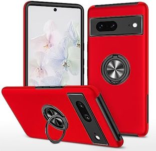 JIEZUIMEI Mobile Phone Case for Google Pixel 7 Case, Magnetic Protective Case with Embedded 360° Ring TPU Military Protection Hybrid Shockproof Cover Case for Google Pixel 7 Red