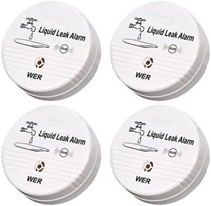 WER Water Leak Alarm Sensor, Battery Operated Leak Alert, 90dB Water Detector for Basements, Bathrooms, Laundry Rooms, Kitchens, Garages and All Office Areas (Shipped Without Battery, 4 Pack)