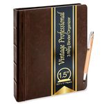 Lee Vintage Professional 3 Ring Binder Organizer, 1.5-inch Round Rings, 8.5" x 11" Sheet Size, 2 Inner Pockets, Appearance of Antique Brown Leather, Pen Included