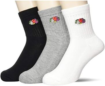 Fruit of the Loom Socks, Quarter Length, Embroidery, Bottom Pile, Set of 3 Pairs, Multicolor(White, Grey, Black), 25.0-27.0 cm