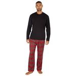 INSIGNIA Mens Jersey Long Sleeve Top With Cotton Flannel Bottoms Pyjamas Sets (UK, Alpha, M, Regular, Regular, Black)