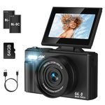 Digital Camera, LAMA 4K 64MP Autofocus Vlogging Camera with 64G SD Card, Compact Camera with 3.0 Inch 180° Flip Screen, 18X Digital Zoom Camera for Kids, Teenagers, Beginners, Adults Black