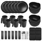 YEEBECA 67 Pieces Plastic Dinnerware Set for 6, BPA-Free Unbreakable Dinnerware Set for 6 People, The Outdoor Camping Tableware Set Suitable for Family Dinners - Dishwasher Safe (Classic Black)