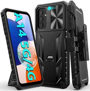 FNTCASE Case for Samsung Galaxy A14-5G: Military Grade Drop Proof Protection Rugged Protective A14 Cell Phone Cover with Belt Clip Holster Kickstand & Slide |Shockproof TPU Matte Textured Tough -Black