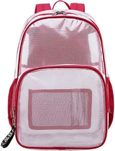 mygreen Heavy Duty Clear Backpack Durable Multi-Pockets See Through Student School Bookbag Waterproof Transparent Beach Girls Travel Bag (Red, Large)