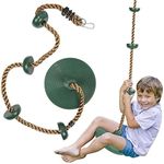 Shopster Climbing Rope Tree Swing with Platforms and Hanging Disc Swings Seat, Outdoor Backyard Playground Swingset Accessories with 78" with Carabiner (Green)