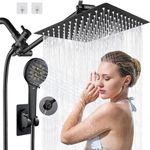 Rainfall Shower Head Combo, 10'' Heavy Rain High-Pressure Shower with 6-Function Adjustable Hand Shower Combo, with 11'' Extension Arm and 78'' Hose, Water Ttemperature Reminder (Black)