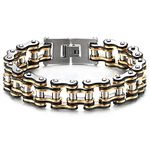 Heavy and Study Mens Motorcycle Chain Fancy Bike Chain Bracelet Steel Silver Gold Black Tri-Tone(CA)