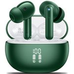 Wireless Earbuds, Bluetooth 5.3 Headphones in Ear with 4 Mic ENC Call Noise Stereo Wireless Headphones Deep Bass LED Display Ear buds 42H Playtime Wireless Earphones IP7 Waterproof, Ultra Light,Green