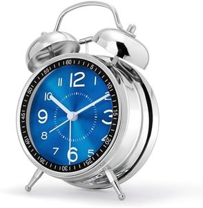 Lafocuse Reveil Bruyant pour Dormeurs Lourds, Double Cloche Fort, avec Lumière de Nuit, Grand Réveil Matin Métal, Horloge de Table Analogique Silencieux pour Chambre Bureau 16cm, Bleu