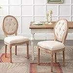 Bonzy Home Vintage French Dining Chairs Set of 2, Upholstered Kitchen Chairs with Button Tufted Back and Padded Seat, Elegant Pastoral Style Dining Room Chairs with Wooden Legs, Beige