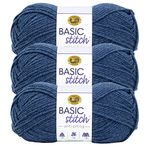 Lion Brand Yarn Basic Stitch Anti-Pilling Knitting Yarn, Yarn for Crocheting, 3-Pack, Deep Denim Heather