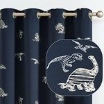 Vangao Navy Blue Blackout Curtains Dinosaur Curtains for Boys Kids Nursery Girls Room Silver Dino Foil Print Thermal Insulated Grommet Top Window Drapes 72 Inches Length 2 Panels