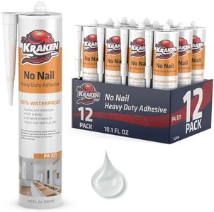 Kraken Bond No More Nails Heavy Duty Clear Adhesive - (12x10.1 Fl Oz) 100% Waterproof & Extra Strong Polyurethane Construction Sealant for Wood, Ceramic, Tile, Floor, Granite, Rubber - 12 Pack