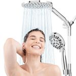 EAARSUO Double Shower Heads, Rainfall Shower Head with Handheld Combo, 9 Modes High Pressure Dual Shower Heads with Handheld Spray Combo, Waterfall Shower Head with Handheld and Bendable Bar (Chrome)