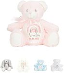 Hoolaroo Personalised Teddy Bear for Girl New Boy Baby Gift Newborn Baby Present 1st Birthday Gift 2nd 3rd 4th 5th Teddies Christening Baptism First Keepsake Rainbow (Pink Teddy